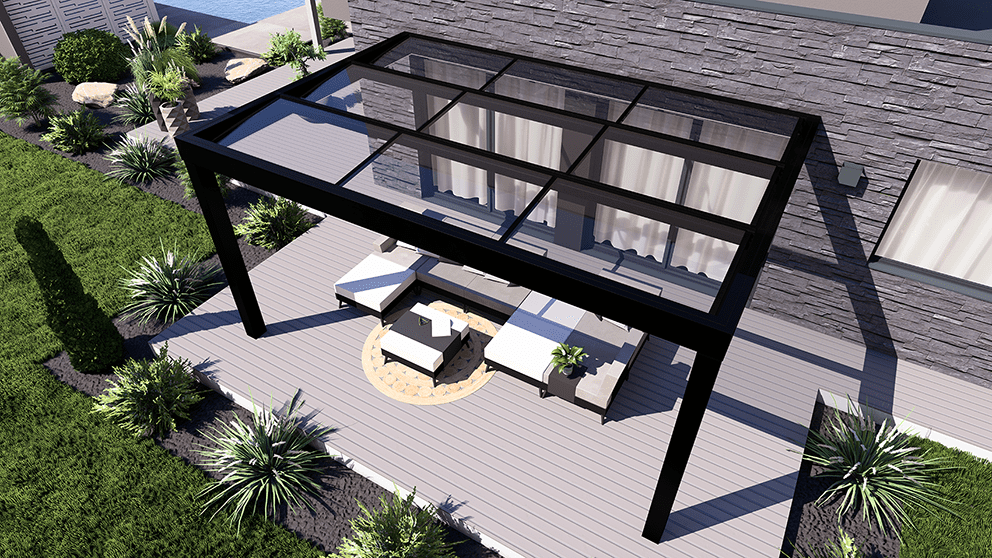 pergola toiture vitrée concept alu normandie vu d'au-dessus 